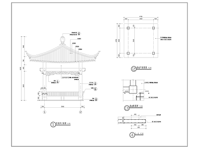 现代亭子 四角亭 施工图