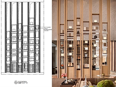 现代其他节点详图 超高隔断屏风 展示书架 隔断 施工图