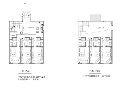 中式民宿建筑 徽派民宿设计平面 民宿外观立面图 施工图