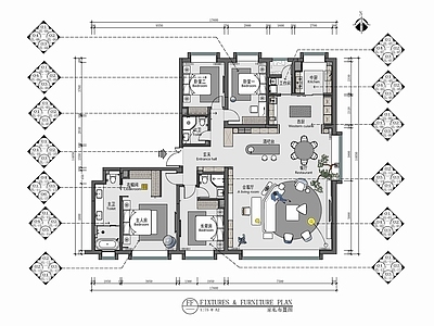 现代整体家装空间 180㎡大平层 豪宅大宅 家装私宅 样板房 四居室平层 施工图