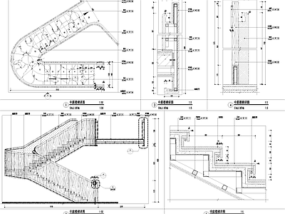 现代楼梯节点 中庭转折旋转 施工图