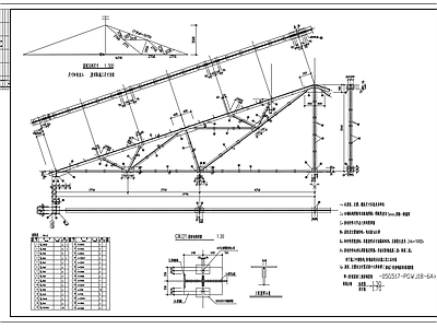 钢结构 三角形钢屋架设计 20米三角形屋架 施工图