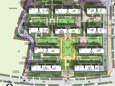 现代住宅楼建筑 绿系房企 带景观总图 施工图