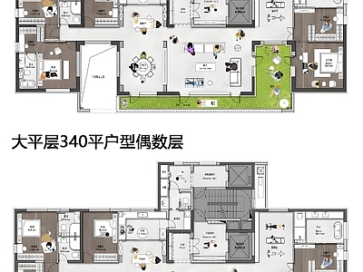 现代住宅楼建筑 四代宅大平层户型 340平空中 创新高层 施工图