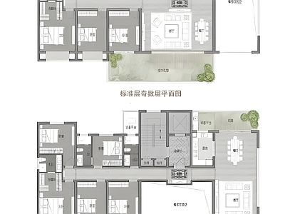 现代住宅楼建筑 四代宅大平层户型 创新空中 通高设计 200平大平层户 施工图