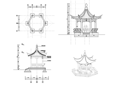 中式古建 中式六角亭 施工图