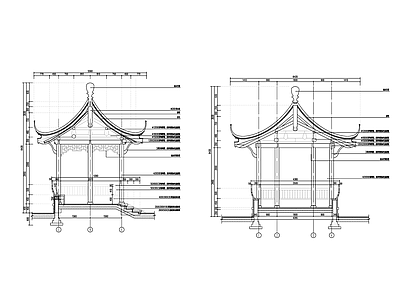 中式古建 翘脚六角亭 施工图