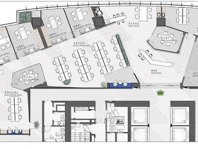 现代办公室 900平办公室 平面方案 现代 突破思维 改变传统 施工图