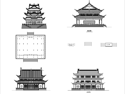 中式古建 阁楼古建平立面图 寺庙 施工图