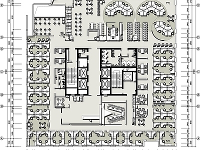 现代整体办公空间 1400平办公室 综合办公室平面图 施工图