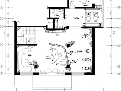 现代其他商业空间 3层理发店设计图 理发店设计平面图 施工图