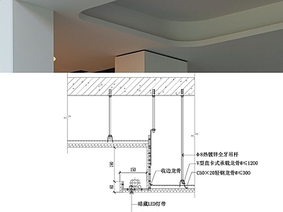 现代吊顶节点 顶面灯槽节点 施工图