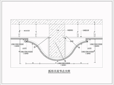 现代吊顶节点 梁处弧形天吊顶 施工图