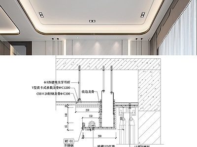 现代吊顶节点 顶面灯带节点 施工图