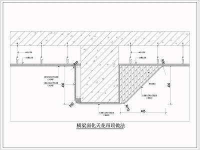 现代吊顶节点 横梁弱化吊顶天 施工图