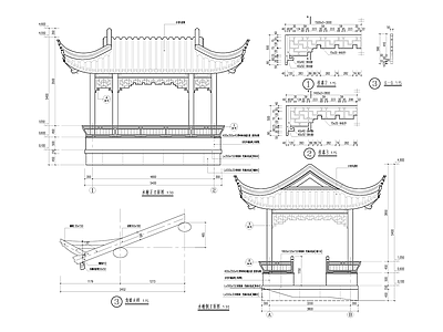 中式亭子 水榭 施工图