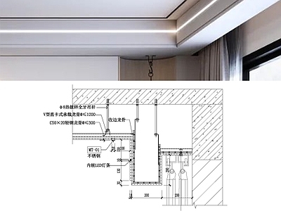 现代吊顶节点 顶面灯带节点 施工图