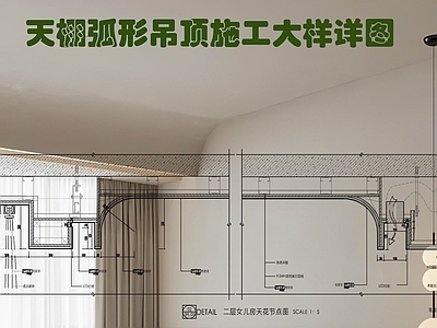 现代吊顶节点 天棚弧形吊顶 石膏板 漫反LED射灯带 盒 异形吊顶 施工图