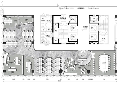 现代办公室 办公室 科技 前台 弧形 施工图