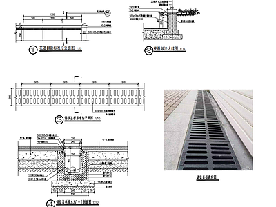 现代其他景观 车行盖板排水沟 铸铁篦子排水沟 施工图