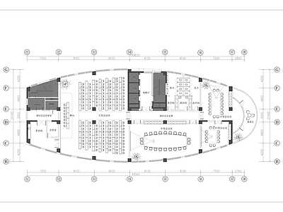现代会议室 平面图 1000㎡ 大平面 弧形 施工图