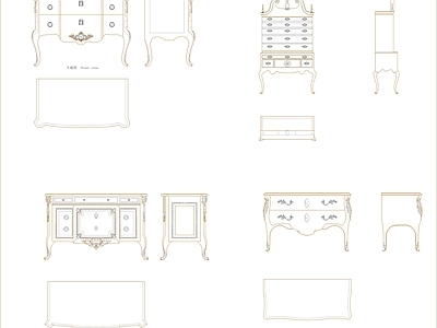 欧式柜子 餐边柜 储物柜 家具图块 施工图