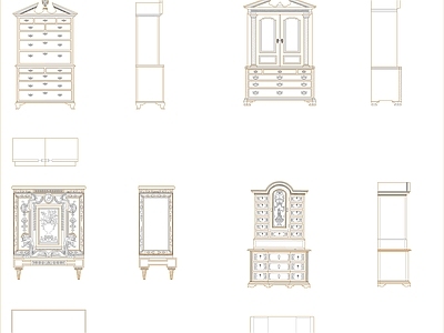 欧式柜子 餐边柜 储物柜 家具图块 施工图