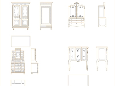 欧式柜子 餐边柜 储物柜 家具图块 施工图