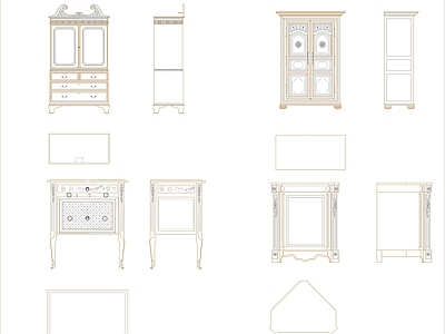 欧式柜子 餐边柜 储物柜 家具图块 施工图