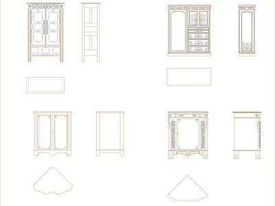 欧式柜子 餐边柜 储物柜 家具图块 施工图