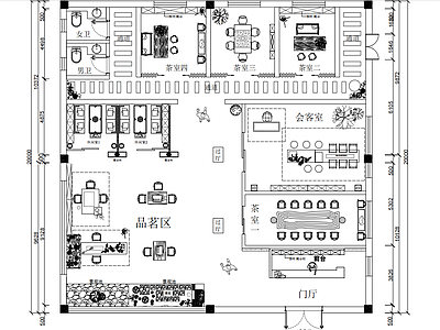 新中式茶馆 茶馆平面布局图 茶室 施工图
