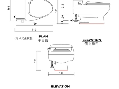 现代卫浴设施 马桶 施工图