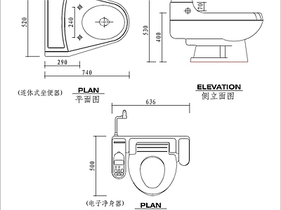 现代卫浴设施 马桶 卫浴图块 施工图