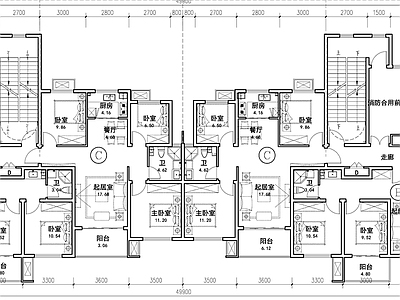 现代住宅楼建筑 一梯三户T3 高层住宅 户型整理 施工图