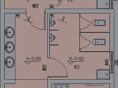 现代公共卫生间 平面图 施工图