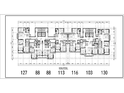 现代住宅楼建筑 多面积 T3 T4双拼 一类高层 边厅 方案平面 施工图