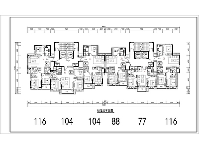 现代住宅楼建筑 多面积段 T3双拼 一类高层 边厅户型 方案平面 施工图