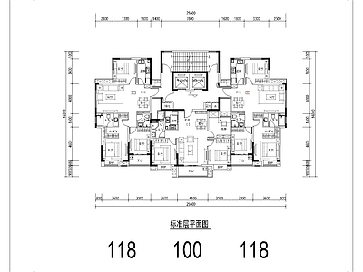 现代住宅楼建筑 100 118平 T3一类高层 边厅户型 点式高层 方案平面 施工图