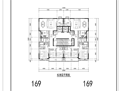 现代住宅楼建筑 169平 T2一类高层 北横厅 点式高层 方案平面 施工图