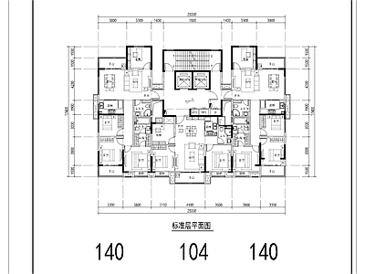 现代住宅楼建筑 104 140平 T3一类高层 边厅户型 点式高层 方案平面 施工图