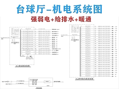 电气图 台球厅 机电系统同 强弱电系统图 给排水系统图 空调 施工图