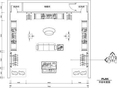 现代服装店 50平米服装店 服装店设计平面图 服装 施工图