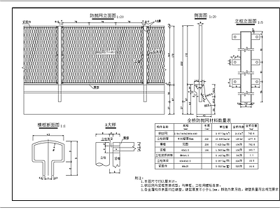 现代其他节点详图 公路桥防抛网构造 施工图