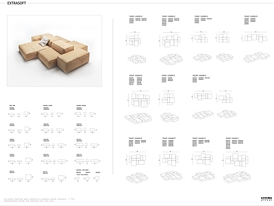 现代沙发 living Divani 多人 双向 模块 施工图