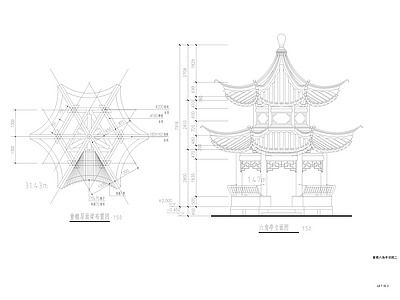 中式其他节点详图 重檐亭 施工图