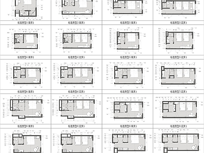 现代酒店 各类客房平面 经济型客房 便捷式客房 连锁客房平面 客房 施工图