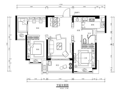 平层 大平层 小户型 两室一厅 施工图