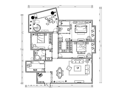 平层 装修平面布置图 大平层 四室两厅 施工图