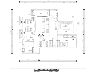 平层 装修平面布置图 大平层 小户型 四室两厅 施工图