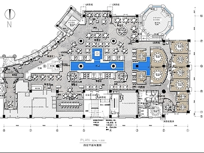 现代新中式中餐厅 2000㎡ 景观餐厅 平面布局图 施工图